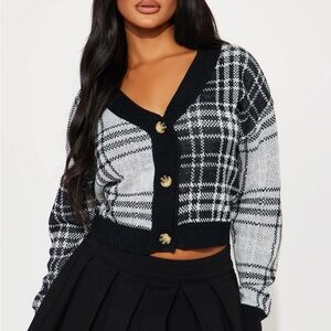 Fashion Nova Black and White Plaid Cardigan